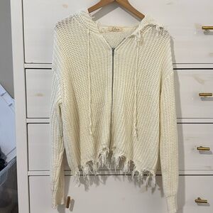 NWOT Elan Hooded Zip Up Fringe Sweater Size M